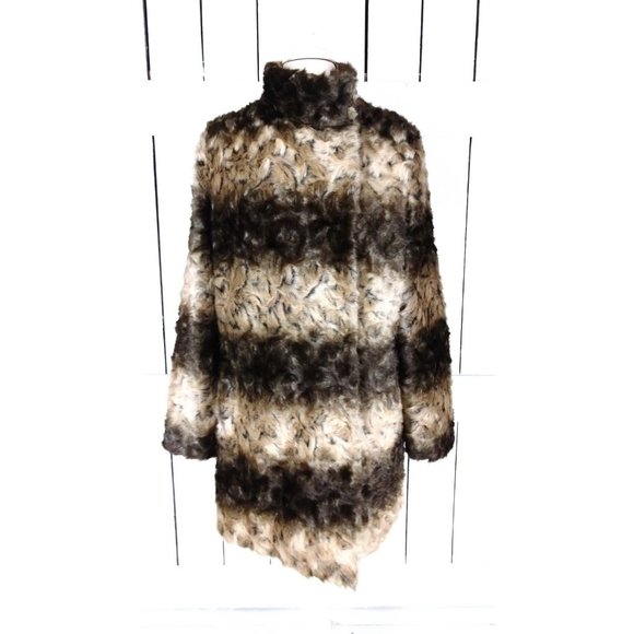 Striped faux fur winter coat/chunky faux fur brown striped jacket/Hal Rubenstein - Picture 6 of 10